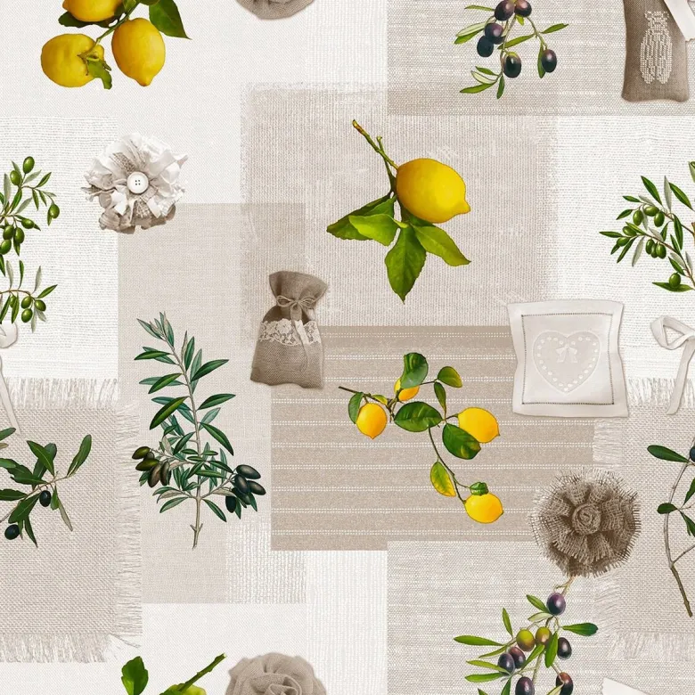 Abwaschbarer Tischbelag Cuisine Lemon silber B: ca. 140 cm