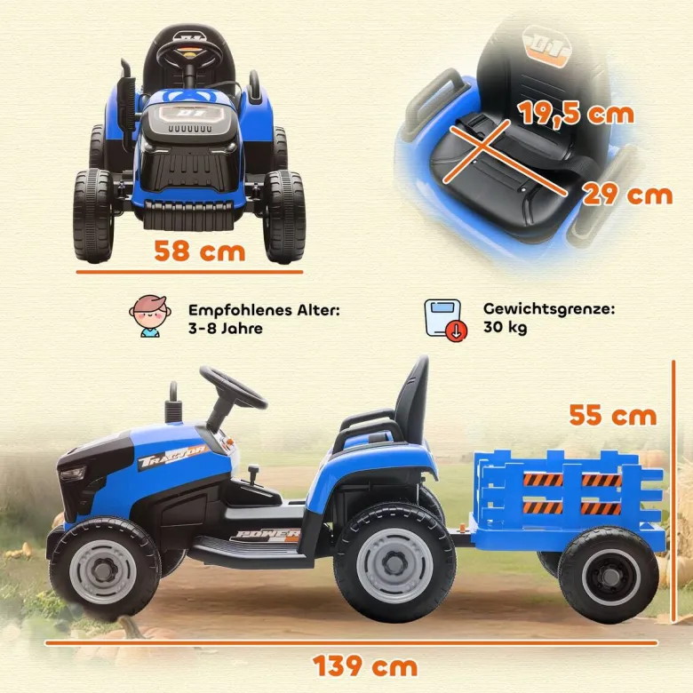 AIYAPLAY Elektrischer Traktor blau B/H/L: ca. 58x55x139 cm