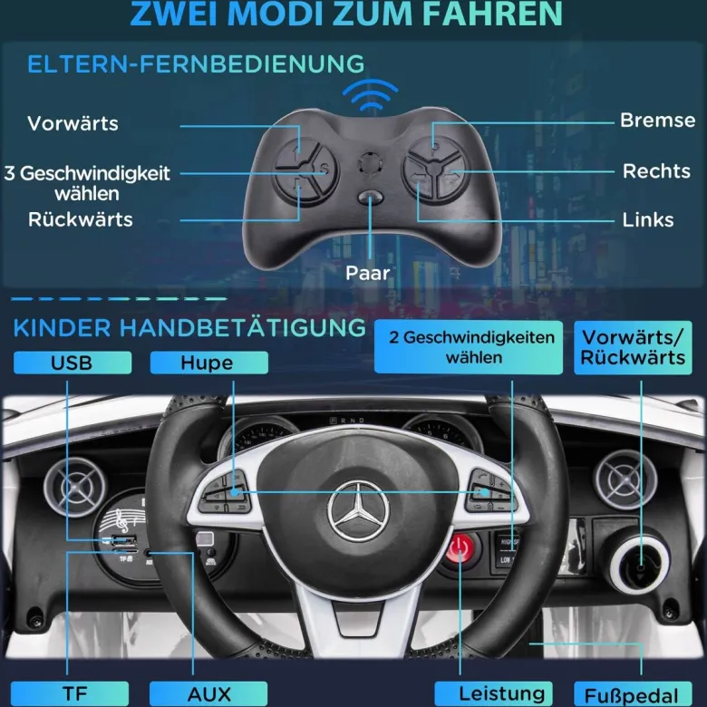 AIYAPLAY Kinder-Elektroauto weiß B/H/L: ca. 62,5x44x107 cm