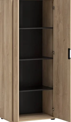 Aktenschrank Emmik schwarz matt Eiche Eiche weiß Nachbildung B/H/T: ca. 65,1x163,6x41 cm