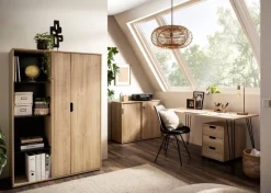 Aktenschrank Emmik schwarz matt Eiche Eiche weiß Nachbildung B/H/T: ca. 65,1x163,6x41 cm