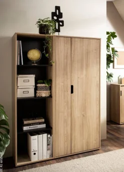 Aktenschrank Emmik schwarz matt Eiche Eiche weiß Nachbildung B/H/T: ca. 65,1x163,6x41 cm
