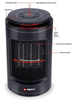 alpina Heizlüfter HP-12AR H/D: ca. 23x13 cm ca. 1200 W