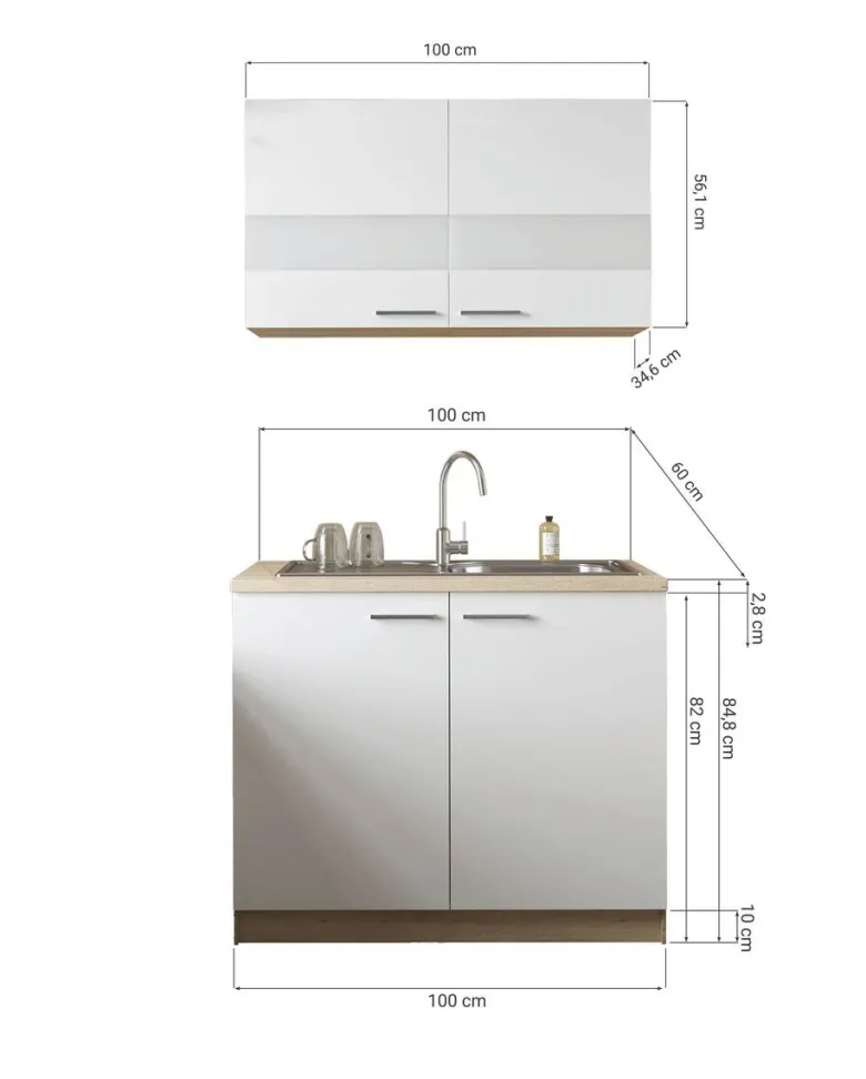Anbauküchen-Set Merle weiß B/H/T: ca. 100x200x60 cm