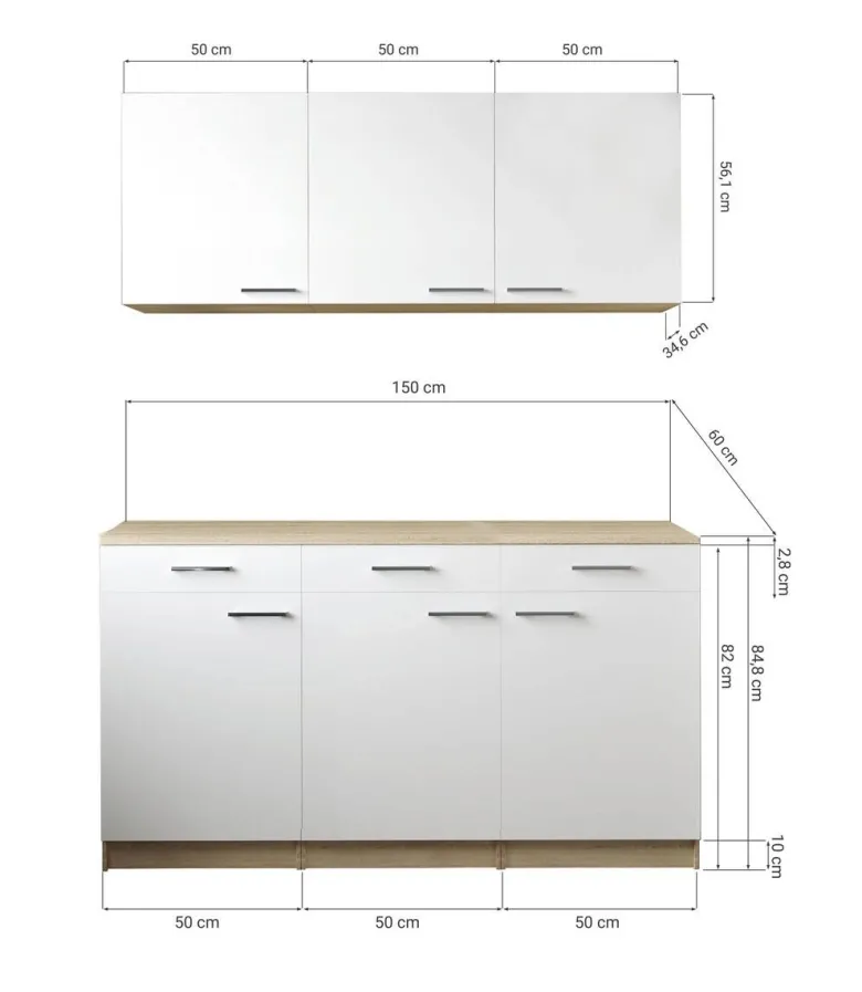 Anbauküchen-Set Merle weiß B/H/T: ca. 150x200x60 cm
