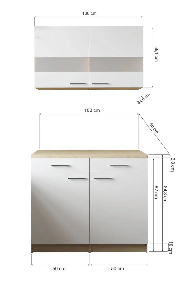 Anbauküchen-Set Merle weiß B/H/T: ca. 100x200x60 cm