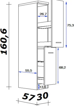 Apothekerschrank Morena grau matt B/H/T: ca. 30x161x60 cm