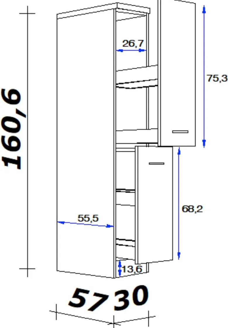Apothekerschrank Morena grau matt B/H/T: ca. 30x161x60 cm