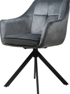 Armlehnstuhl Darwin dunkelgrau schwarz Samtoptik Metall B/H/T: ca. 61x95x60 cm