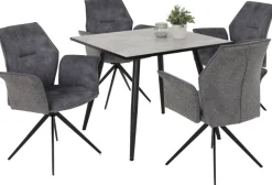 Armlehnstuhl 4er Set SUSANNE grau Vintage schwarz Webstoff Microfaser B/H/T: ca. 65x92x64 cm