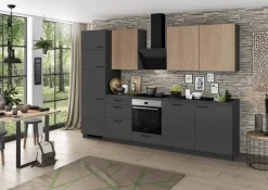 artego Küchenblock Eco Graphit Lack Hochglanz Toffee Sherwood matt Nachbildung B/T: ca. 300x60 cm