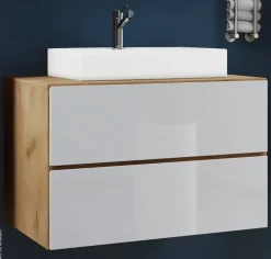 Badblock 2tlg-Lendas weiß Eiche Honig Nachbildung weiß B/H/T: ca. 80x52x52 cm