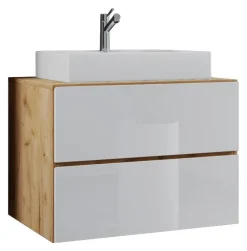 Badblock 2tlg-Lendas weiß weiß Eiche Honig Nachbildung B/H/T: ca. 61x69x51,4 cm