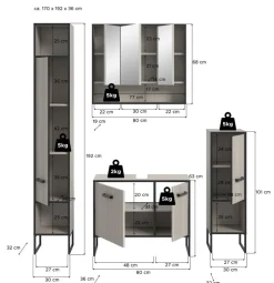 Badezimmer-Set BAGNO schwarz Kaschmirgrau Nachbildung B/H/T: ca. 170x192x36 cm