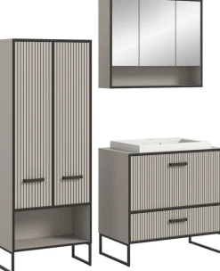 Badezimmer-Set BAGNO schwarz Kaschmirgrau Nachbildung B/H/T: ca. 154x192x48 cm