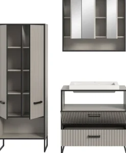 Badezimmer-Set BAGNO schwarz Kaschmirgrau Nachbildung B/H/T: ca. 154x192x48 cm