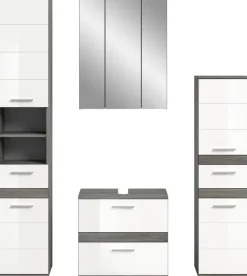 Badezimmer-Set BLAKE Rauchsilber Nachbildung weiß Hochglanz B/H/T: ca. 160x191x34 cm