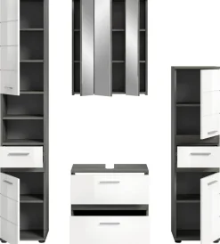 Badezimmer-Set BLAKE Rauchsilber Nachbildung weiß Hochglanz B/H/T: ca. 160x191x34 cm