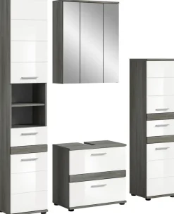 Badezimmer-Set BLAKE Rauchsilber Nachbildung weiß Hochglanz B/H/T: ca. 160x191x34 cm
