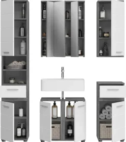 Badezimmer-Set BLAKE Rauchsilber Nachbildung weiß Hochglanz B/H/T: ca. 164x191x34 cm