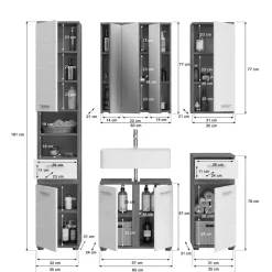 Badezimmer-Set BLAKE Rauchsilber Nachbildung weiß Hochglanz B/H/T: ca. 164x191x34 cm