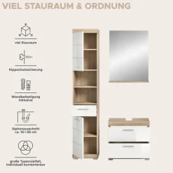 Badezimmer-Set Lambada Eiche Sonoma Nachbildung weiß Hochglanz B/H/T: ca. 112x191x37 cm