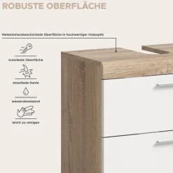 Badezimmer-Set Lambada Eiche Sonoma Nachbildung weiß Hochglanz B/H/T: ca. 112x191x37 cm