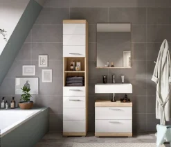 Badezimmer-Set Lambada Eiche Sonoma Nachbildung weiß Hochglanz B/H/T: ca. 112x191x37 cm