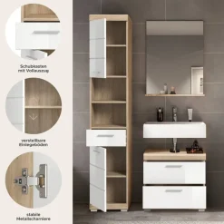Badezimmer-Set Lambada Eiche Sonoma Nachbildung weiß Hochglanz B/H/T: ca. 112x191x37 cm