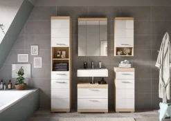 Badezimmer-Set Lambada Eiche Sonoma Nachbildung weiß Hochglanz B/H/T: ca. 164x191x37 cm