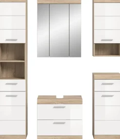 Badezimmer-Set Lambada Eiche Sonoma Nachbildung weiß Hochglanz B/H/T: ca. 164x191x37 cm