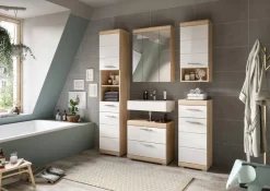 Badezimmer-Set Lambada Eiche Sonoma Nachbildung weiß Hochglanz B/H/T: ca. 164x191x37 cm