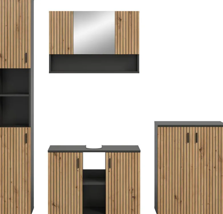 Badezimmer-Set Mone Basalt Nachbildung Artisan Oak Nachbildung B/H/T: ca. 200x192x30 cm