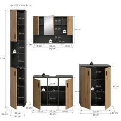 Badezimmer-Set Mone Basalt Nachbildung Artisan Oak Nachbildung B/H/T: ca. 200x192x30 cm