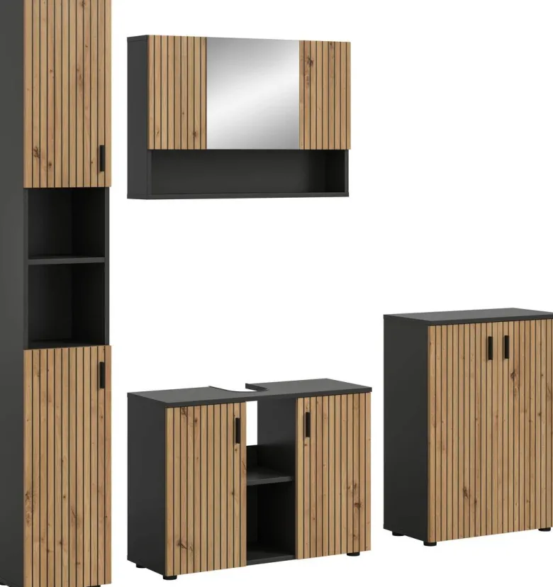 Badezimmer-Set Mone Basalt Nachbildung Artisan Oak Nachbildung B/H/T: ca. 200x192x30 cm