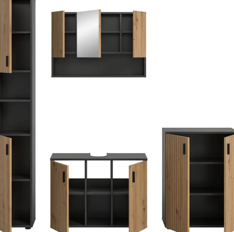 Badezimmer-Set Mone Basalt Nachbildung Artisan Oak Nachbildung B/H/T: ca. 200x192x30 cm