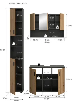 Badezimmer-Set Mone Basalt Nachbildung Artisan Oak Nachbildung B/H/T: ca. 125x192x30 cm