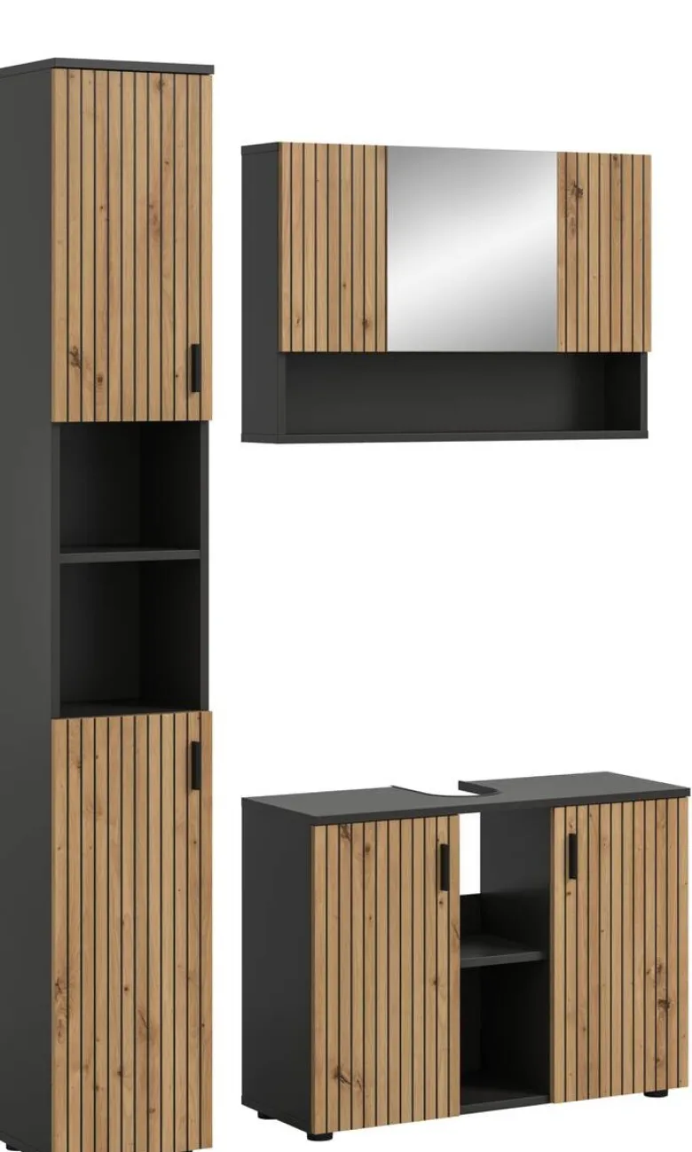 Badezimmer-Set Mone Basalt Nachbildung Artisan Oak Nachbildung B/H/T: ca. 125x192x30 cm