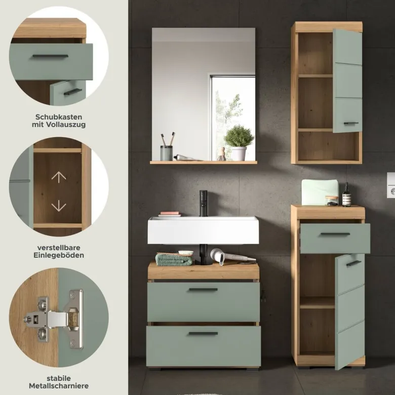 Badezimmer-Set Scout Eiche Artisan Nachbildung salbei Nachbildung B/H/T: ca. 112x191x37 cm