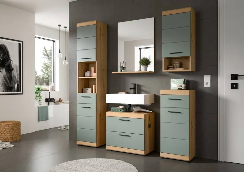 Badezimmer-Set Scout Eiche Artisan Nachbildung salbei Nachbildung B/H/T: ca. 112x191x37 cm