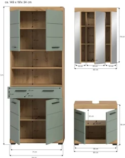 Badezimmer-Set Scout Eiche Artisan Nachbildung salbei Nachbildung B/H/T: ca. 149x34x191 cm