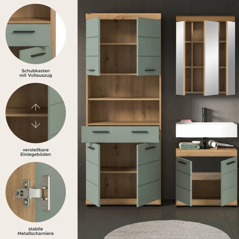Badezimmer-Set Scout Eiche Artisan Nachbildung salbei Nachbildung B/H/T: ca. 149x34x191 cm