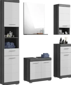 Badezimmer-Set Scout Eiche Rauchsilber Nachbildung weiß Hochglanz B/H/T: ca. 164x191x34 cm