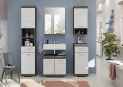 Badezimmer-Set Scout Eiche Rauchsilber Nachbildung weiß Hochglanz B/H/T: ca. 164x191x34 cm