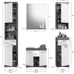 Badezimmer-Set Scout Eiche Rauchsilber Nachbildung weiß Hochglanz B/H/T: ca. 164x191x34 cm