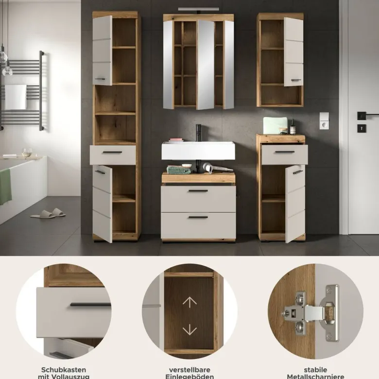 Badezimmer-Set Scout Evoke Oak Nachbildung Kaschmirgrau Nachbildung B/H/T: ca. 164x191x34 cm