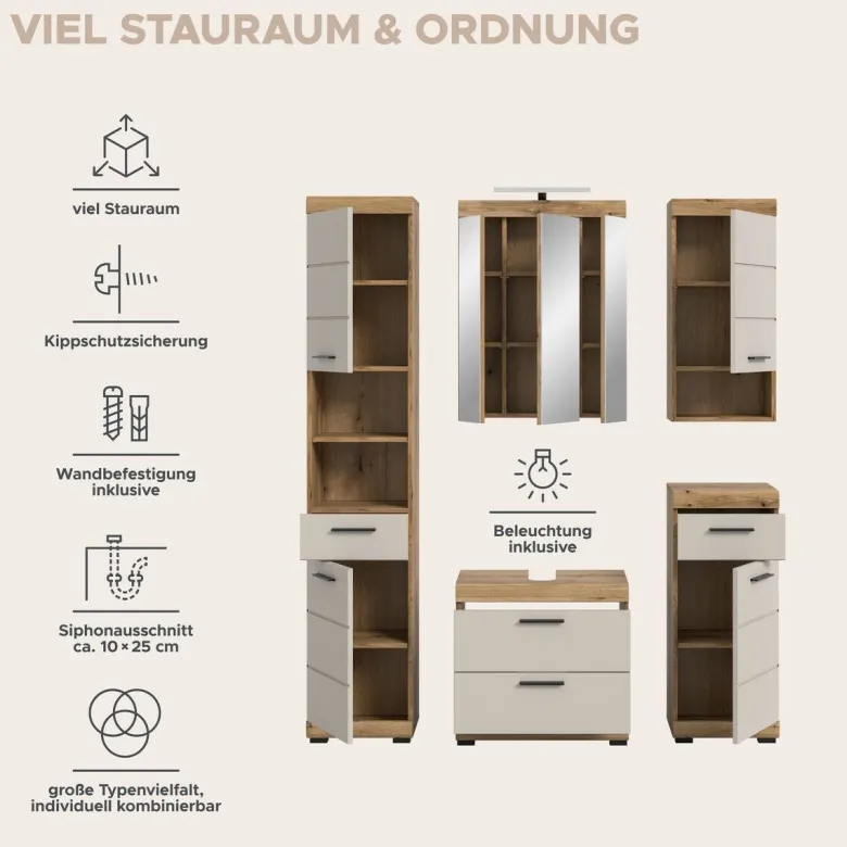Badezimmer-Set Scout Evoke Oak Nachbildung Kaschmirgrau Nachbildung B/H/T: ca. 164x191x34 cm
