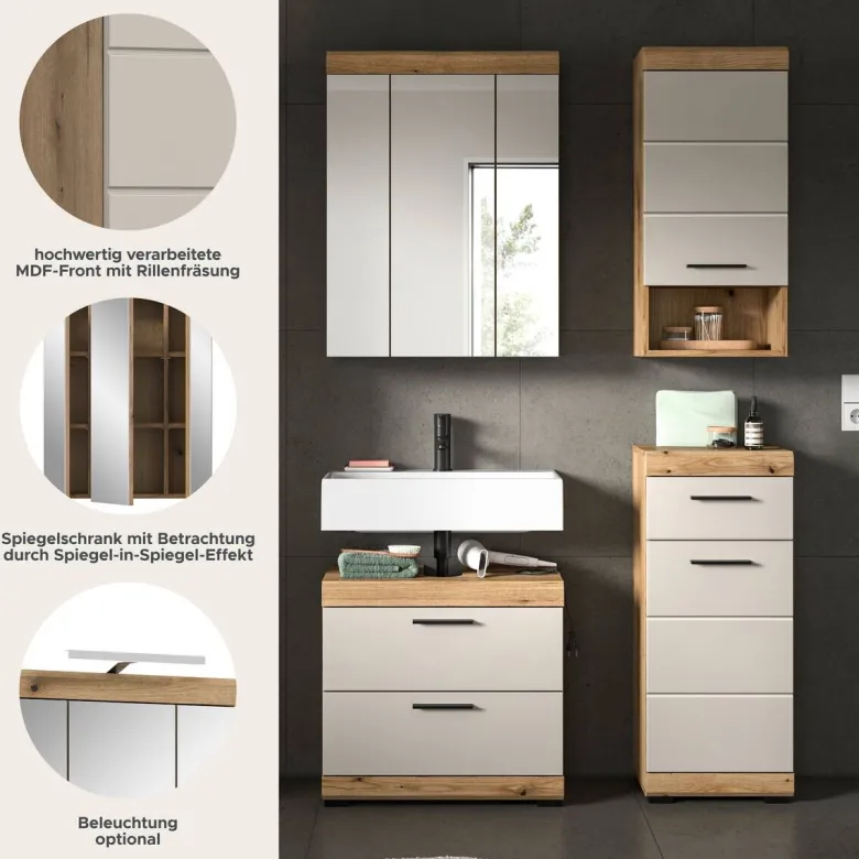 Badezimmer-Set Scout Evoke Oak Nachbildung Kaschmirgrau Nachbildung B/H/T: ca. 112x191x34 cm