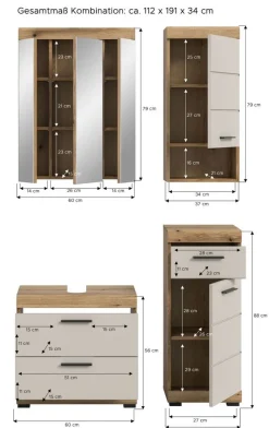 Badezimmer-Set Scout Evoke Oak Nachbildung Kaschmirgrau Nachbildung B/H/T: ca. 112x191x34 cm