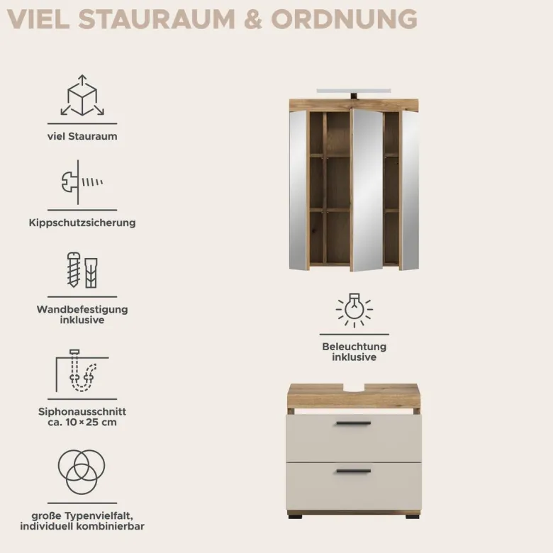 Badezimmer-Set Scout Evoke Oak Nachbildung Kaschmirgrau Nachbildung B/H/T: ca. 60x191x34 cm